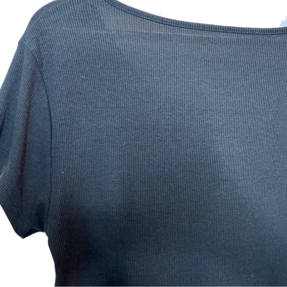 Target Basic Black Ribbed Wooden Button Crewneck Short Sleeve Cropped Top - Picture 9 of 14